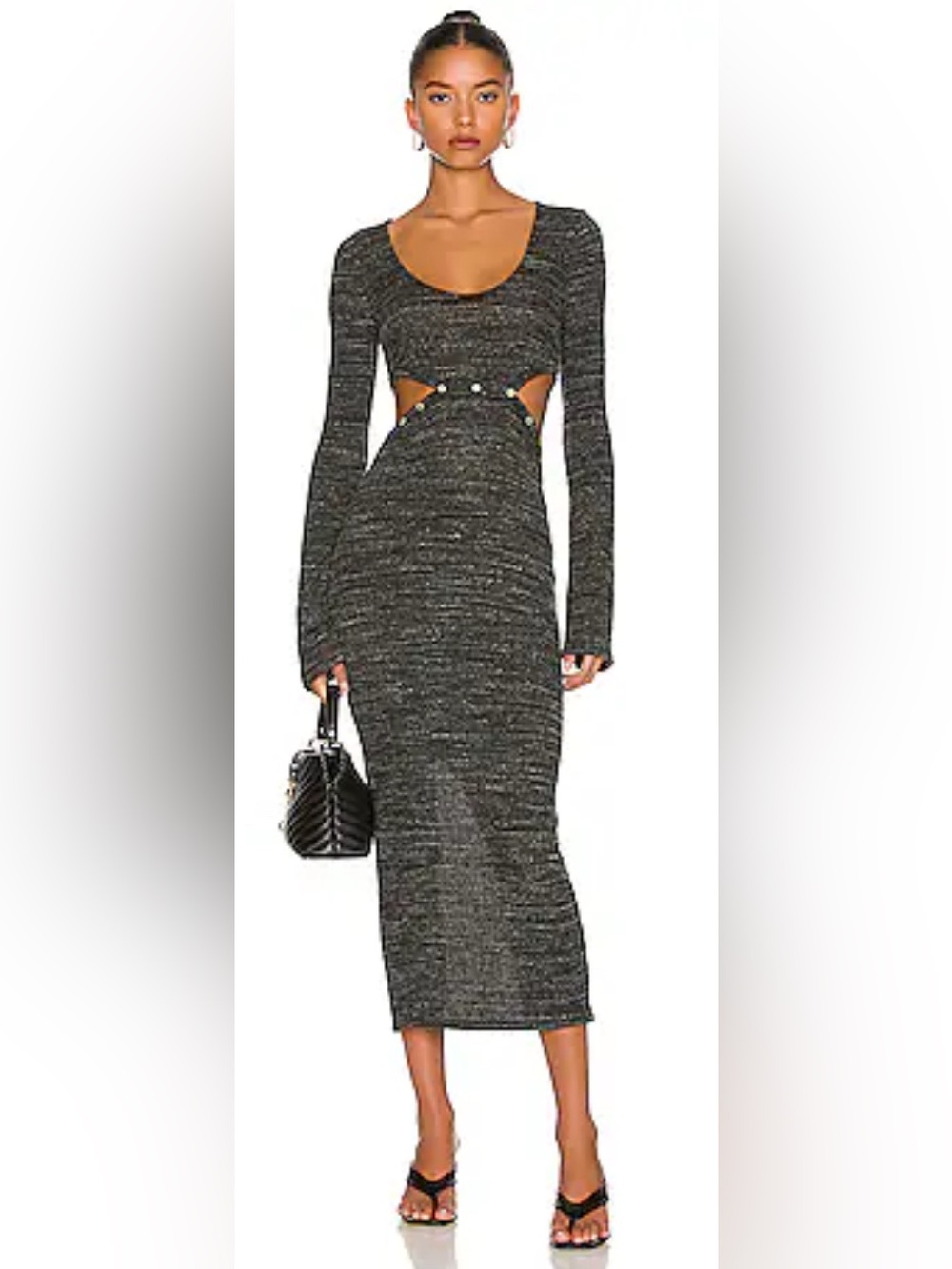Lovers + Friends Jordy Charcoal Gray Long Sleeve Cutout Midi Dress